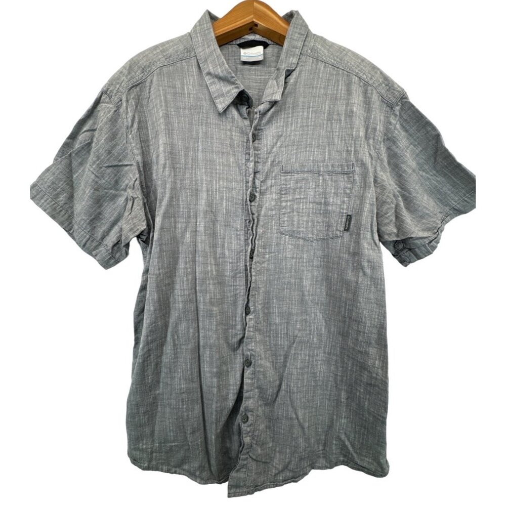 Columbia Mens Button Shirt Sz XL Gray Cotton Short Slv Outdoorsy Casual Beachy